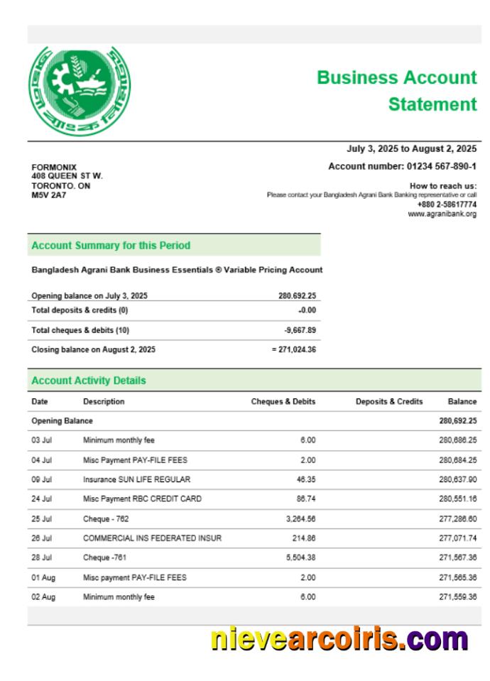 Agrani Bank firm account statement